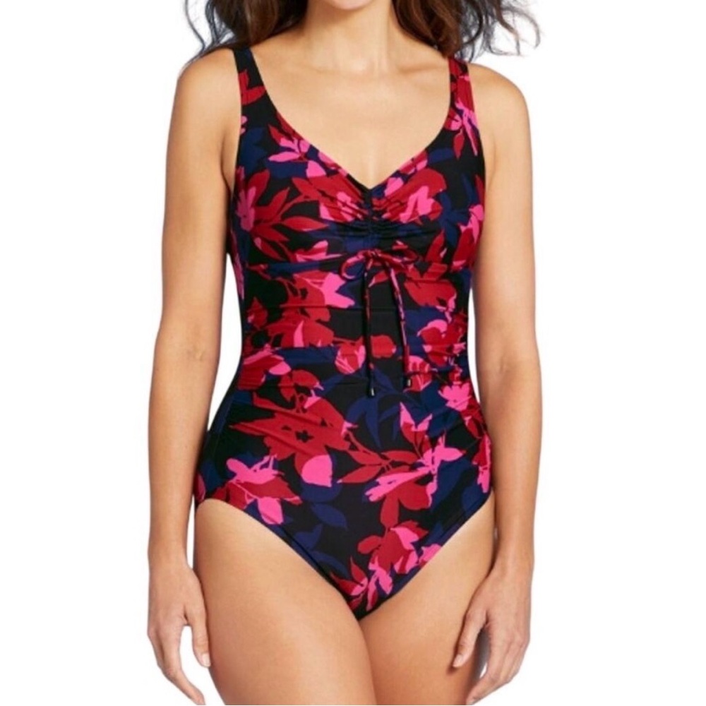 Aqua Green Floral Women's Swimsuit Navy and Pink